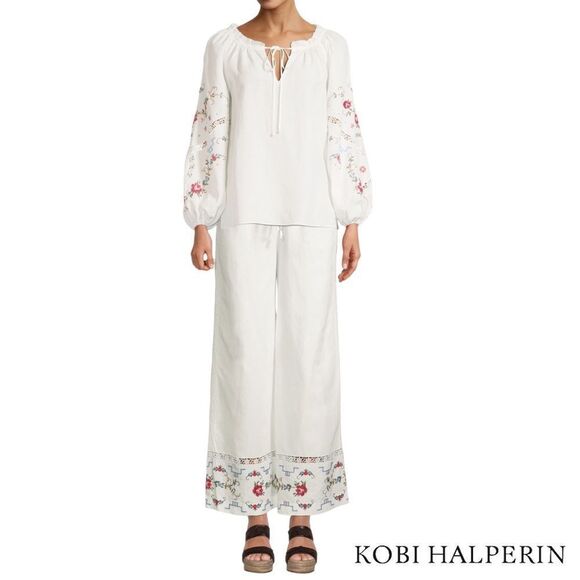 KOBI HALPERIN **NWT** Krissy Floral Embroidered Balloon-Sleeve Blouse in White - Picture 12 of 13
